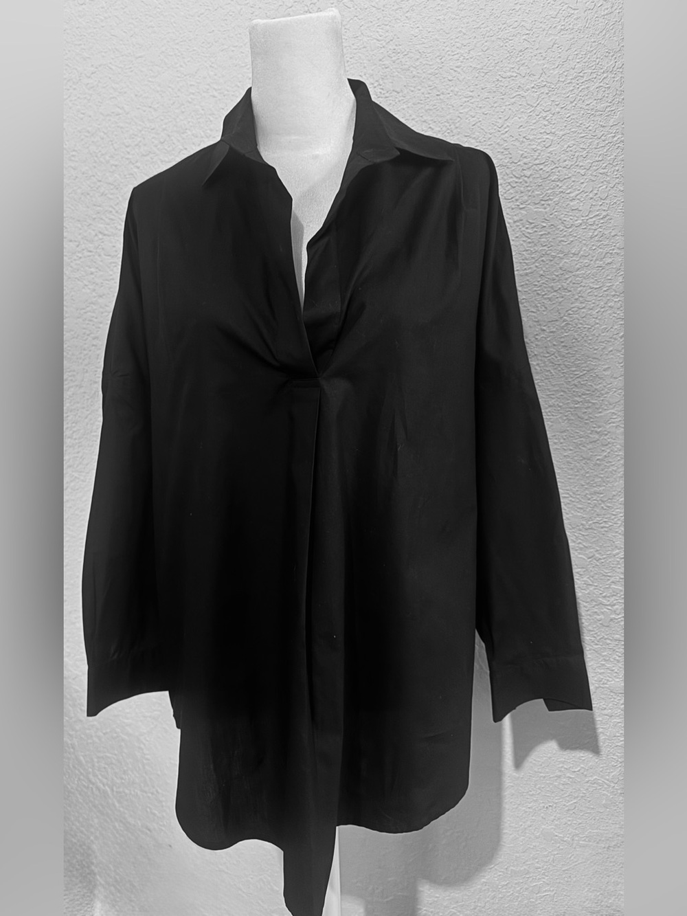French Connection long sleeve placket front cotton Deep V Johnny collar blouse